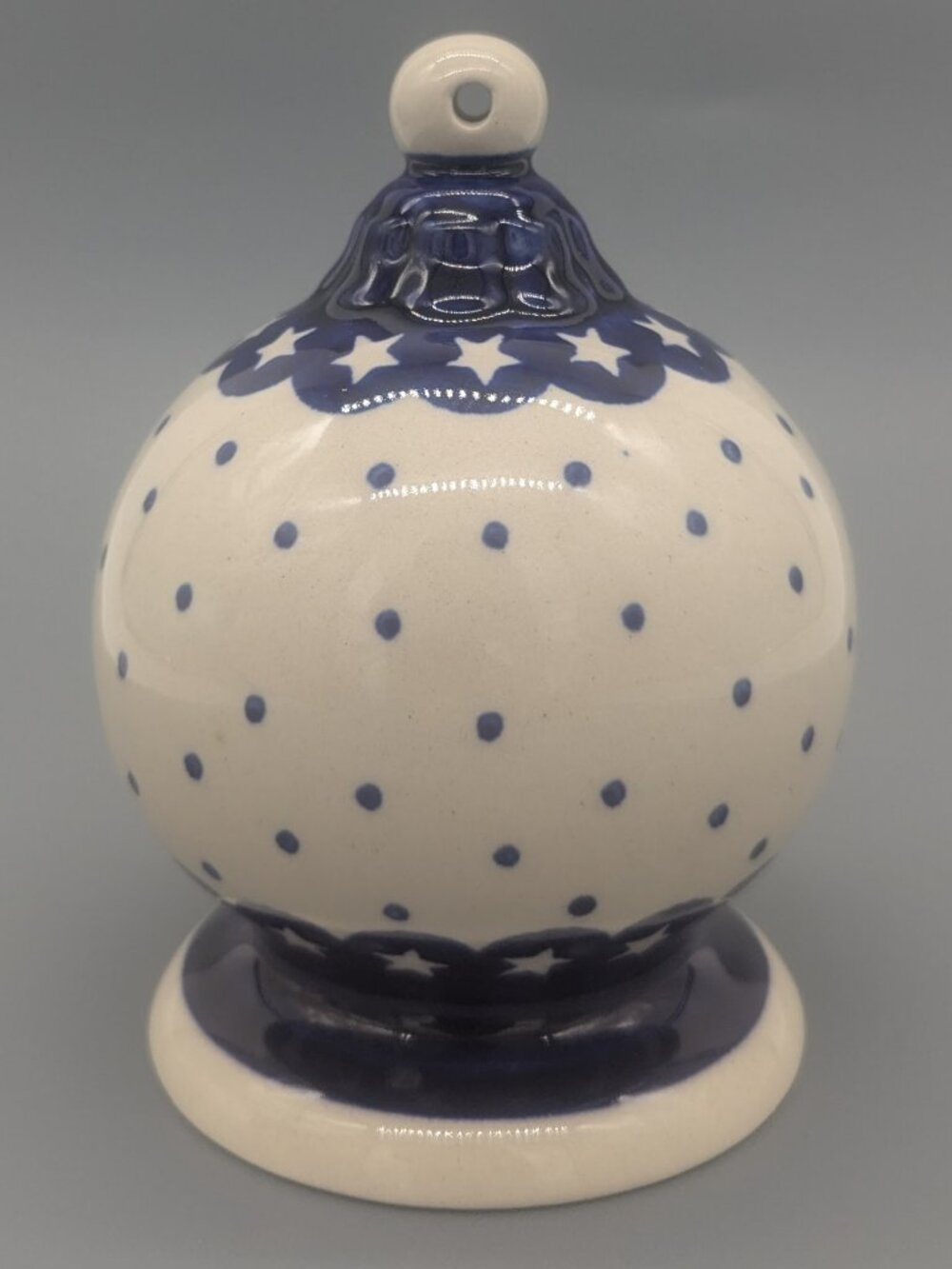 Polish Pottery Boleslawiec Hot Air Balloon Christmas Ornament Dots Stars